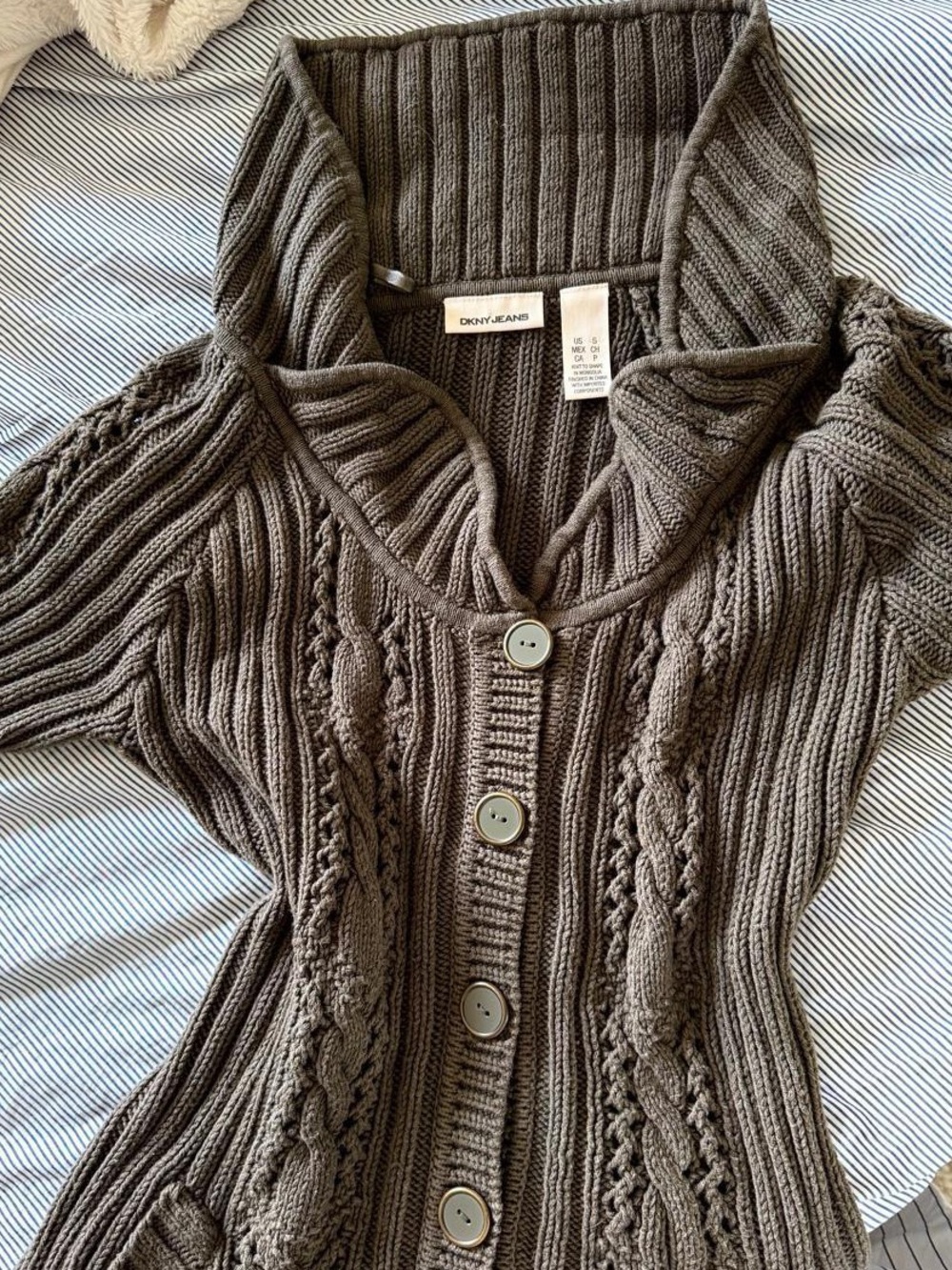 DKNY Cable Knit Dress in Olive Green